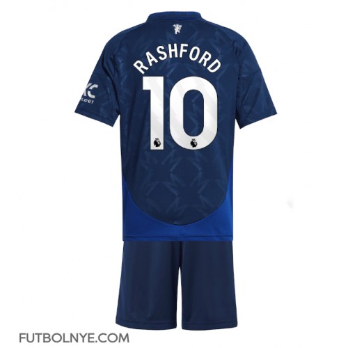 Camiseta Manchester United Marcus Rashford #10 Visitante Equipación para niños 2024-25 manga corta (+ pantalones cortos)